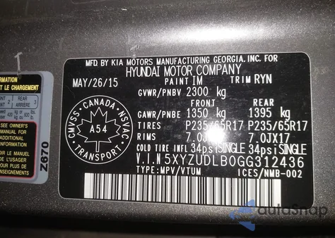 2016 Hyundai Santa Fe Sport 2.4 Premium z USA, uszkodzony, nr VIN 5XYZUDLB0GG312436